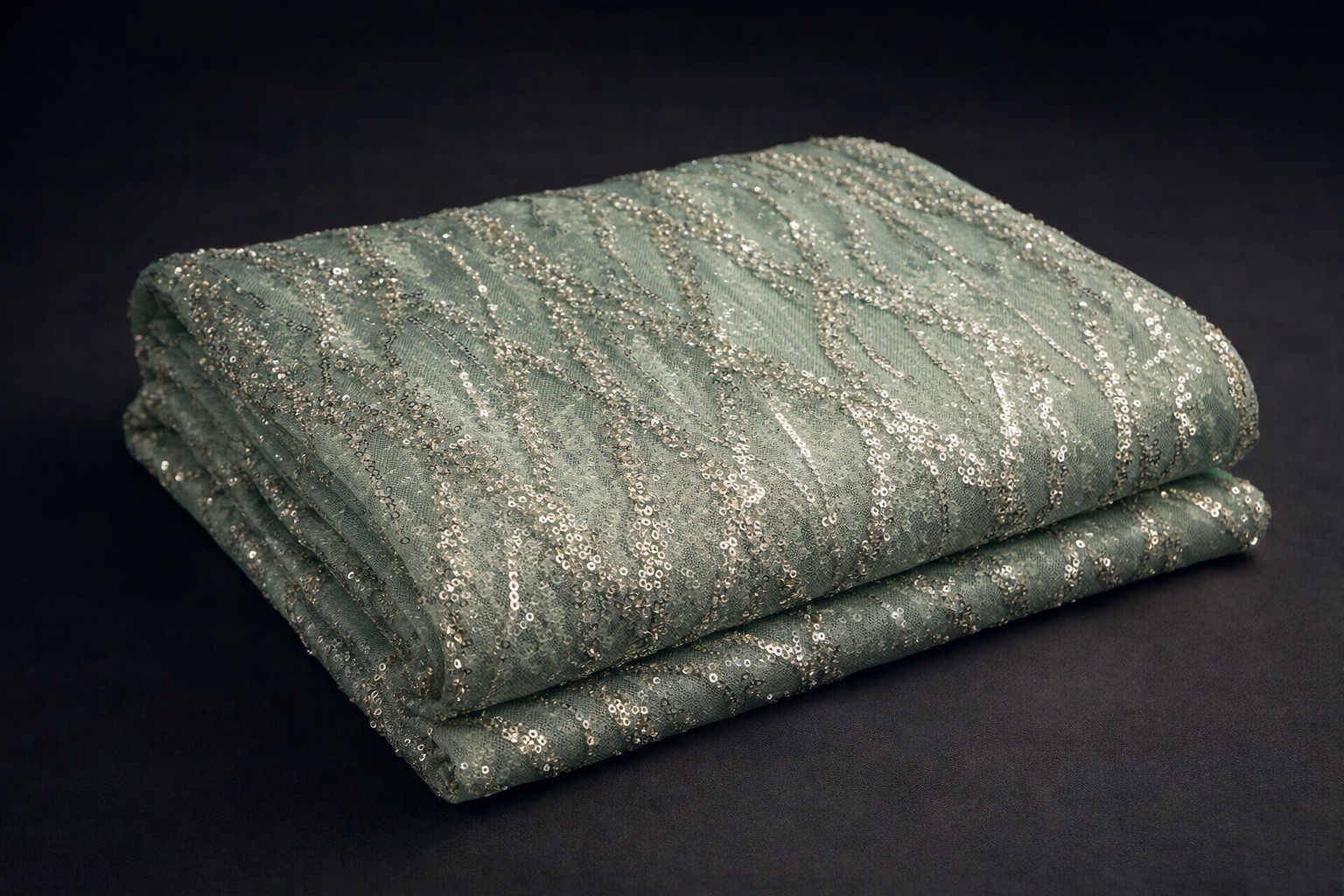 Luxury Green Umushanana/ Imvutano Fabric Set – Thick Premium Sequined Mesh