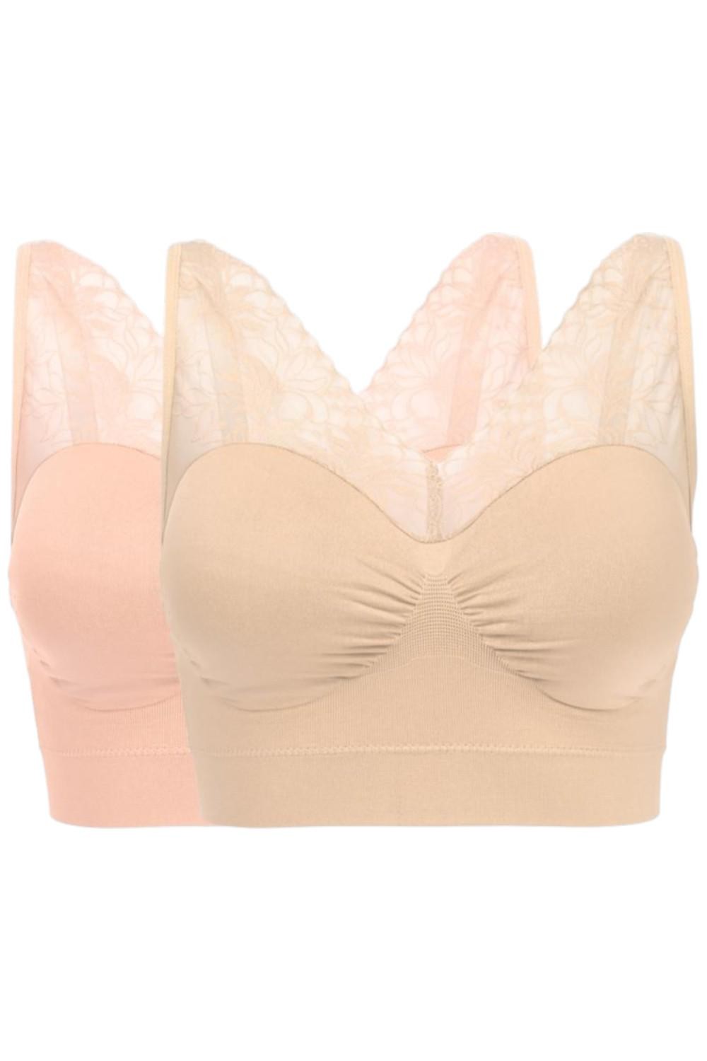Rhonda Shear 2-pack Seamless Ahh Bra w Mesh Lace Detail LtNude/PkBeige