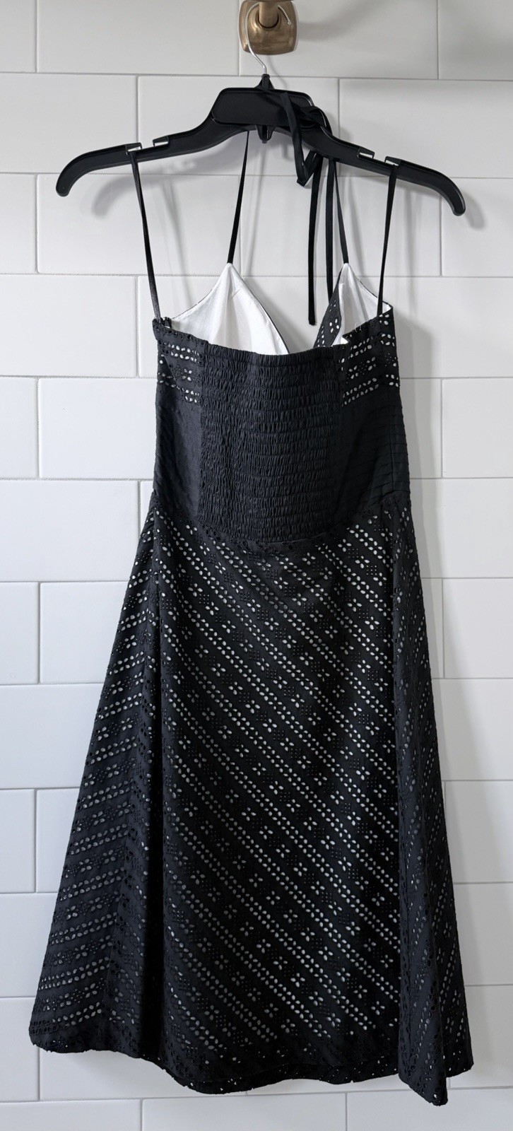 NWT-White House Black Market Black Eyelet A line Halter Dress 0, new, orig $128