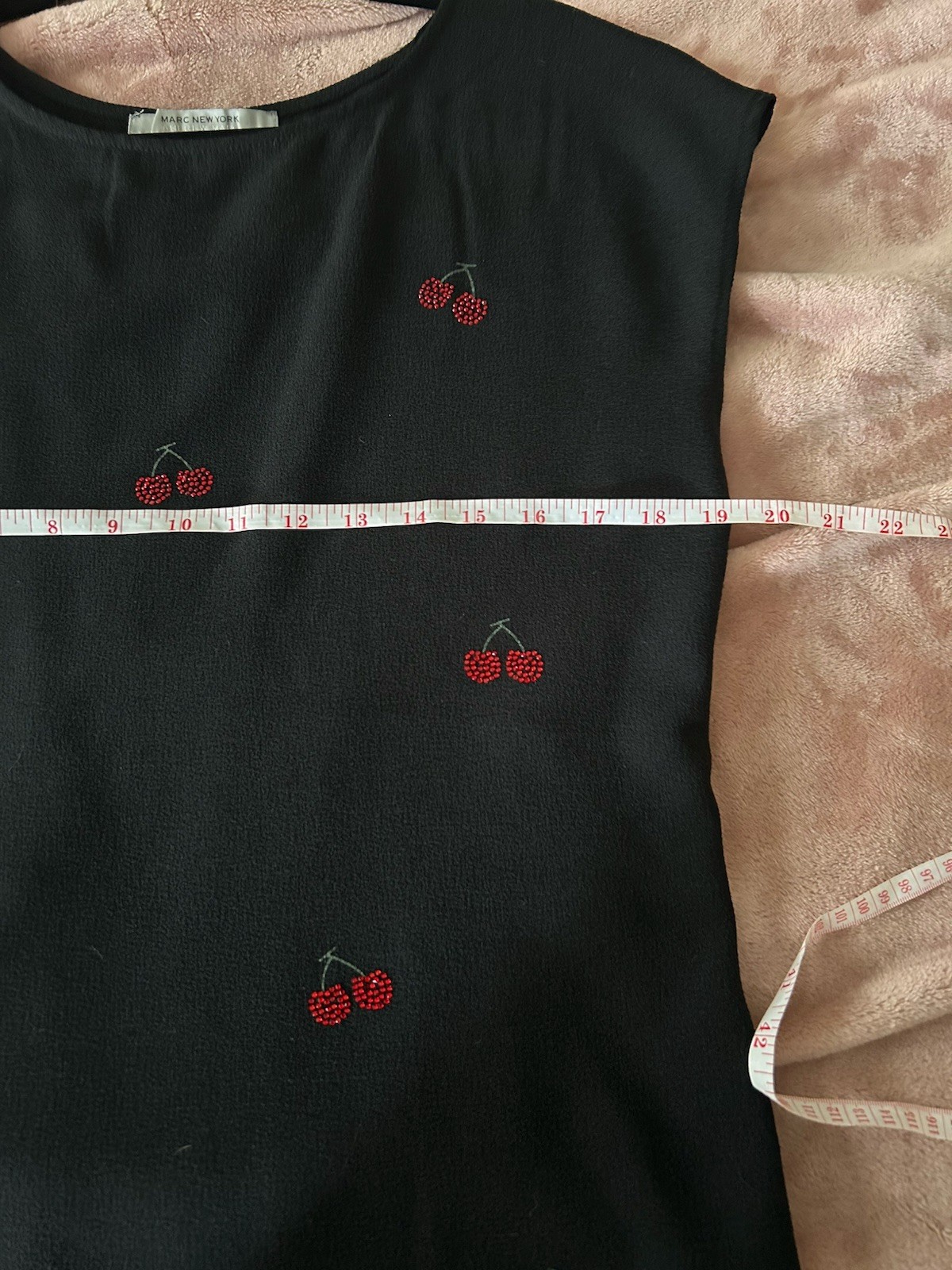 Marc New York Andrew Marc Womens Small Black Cherry Print Blouse Coquette Top