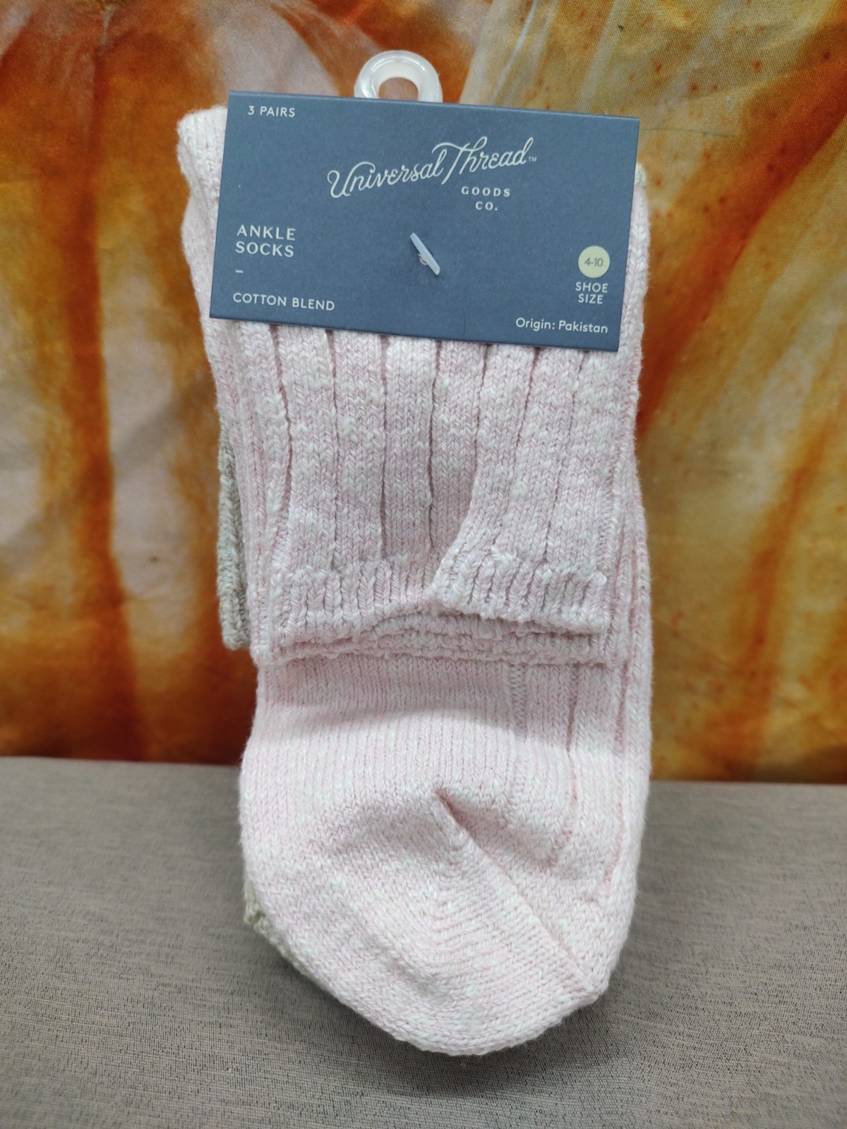 Universal Thread Women’s Ankle Socks 6 Pair Pack Cotton Blend Pink Tan Gray 4-10