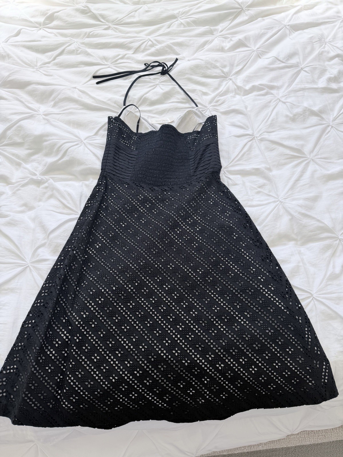 NWT-White House Black Market Black Eyelet A line Halter Dress 0, new, orig $128