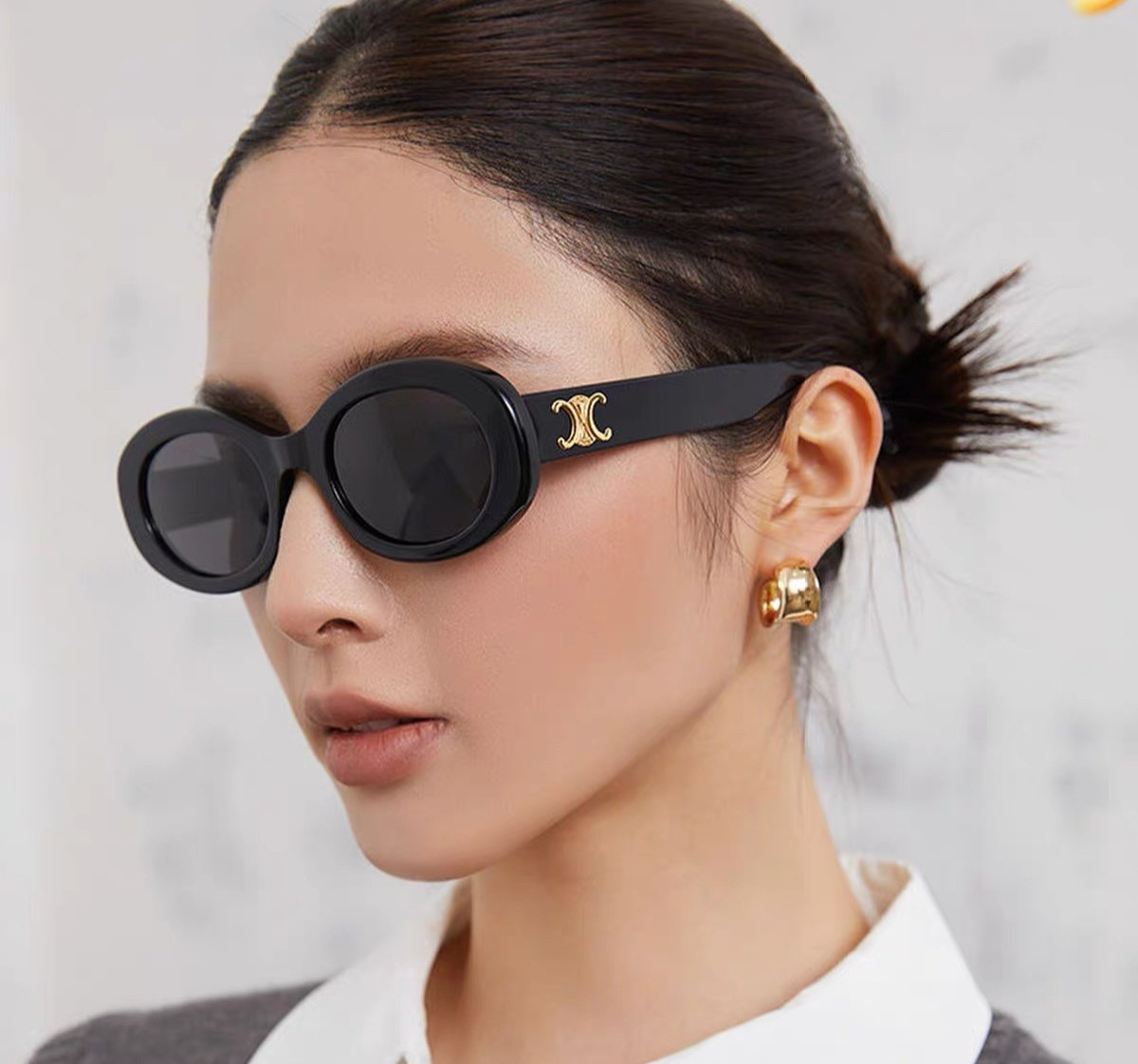 CELINE Triomphe CL40194U Black Oval Sunglasses 52mm 22mm 145mm – New in BOX