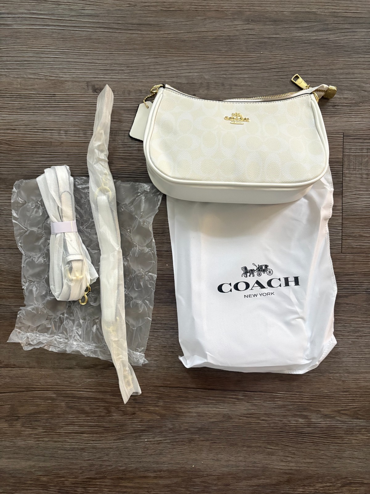 Brand New White Coach Purse with Gold Accents