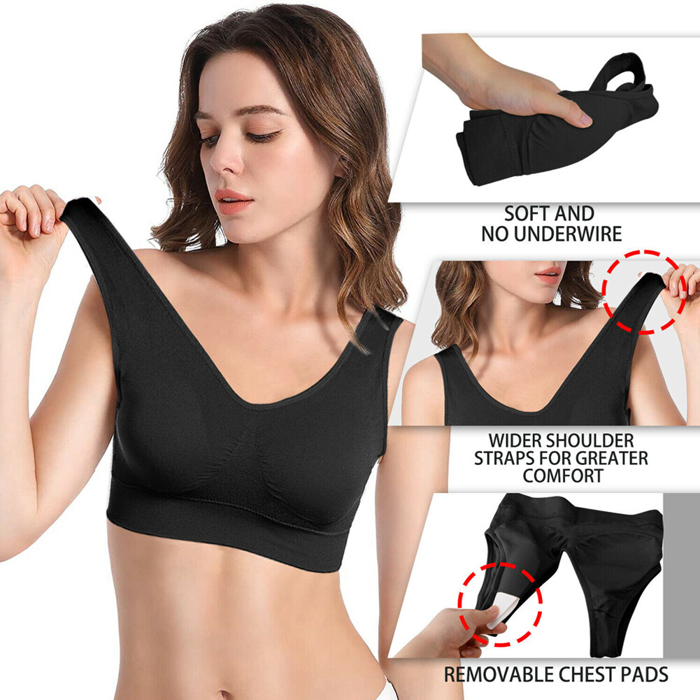 US 2~4 Pack Women’s Padded Sports Bra High Impact Seamless Bralette Plus Size