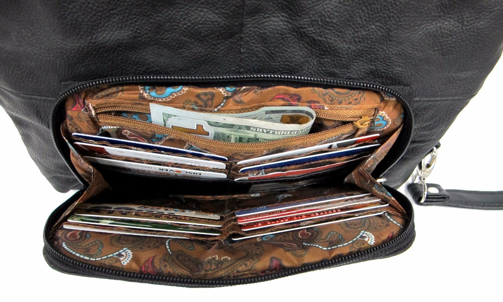 Genuine Leather 3 in 1 Cross body Shoulder Slim Purse w/ Organizer Medium Black