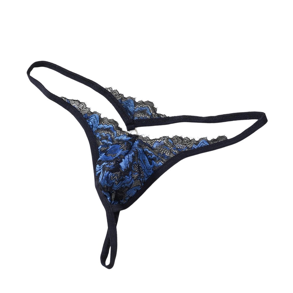 Men Lace Mesh Thongs – Printed Sheer Underwear with Bulge Pouch and T-Back