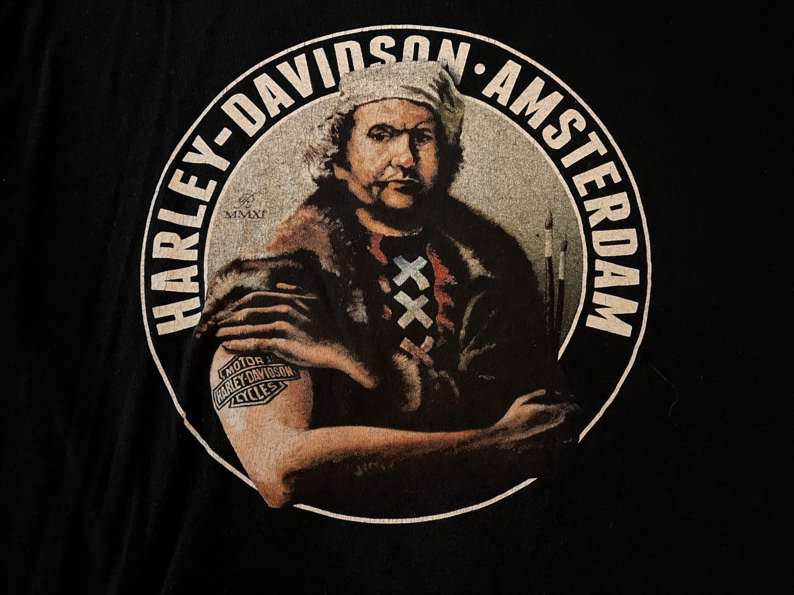 Harley Davidson Amsterdam Size Large Black t -shirt Rembrandt