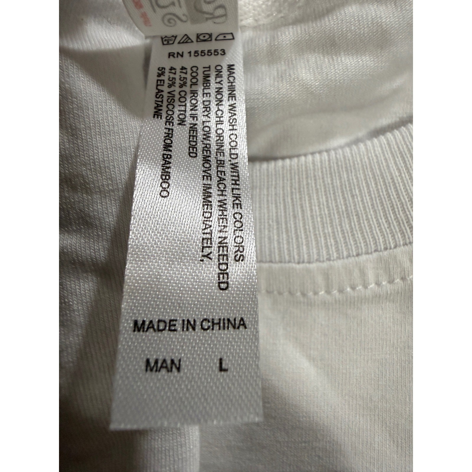 White Bamboo Cotton Blend Short Sleeve Crewneck T-Shirt Mens Large UPF 50+