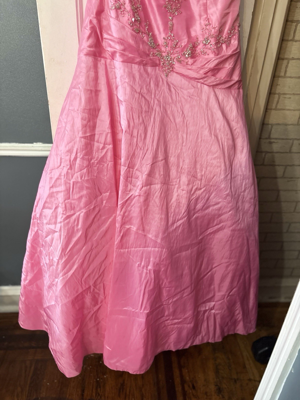 Pink Satin Halter Sleeveless Beaded Sequin Formal Ball Gown Long Dress 16