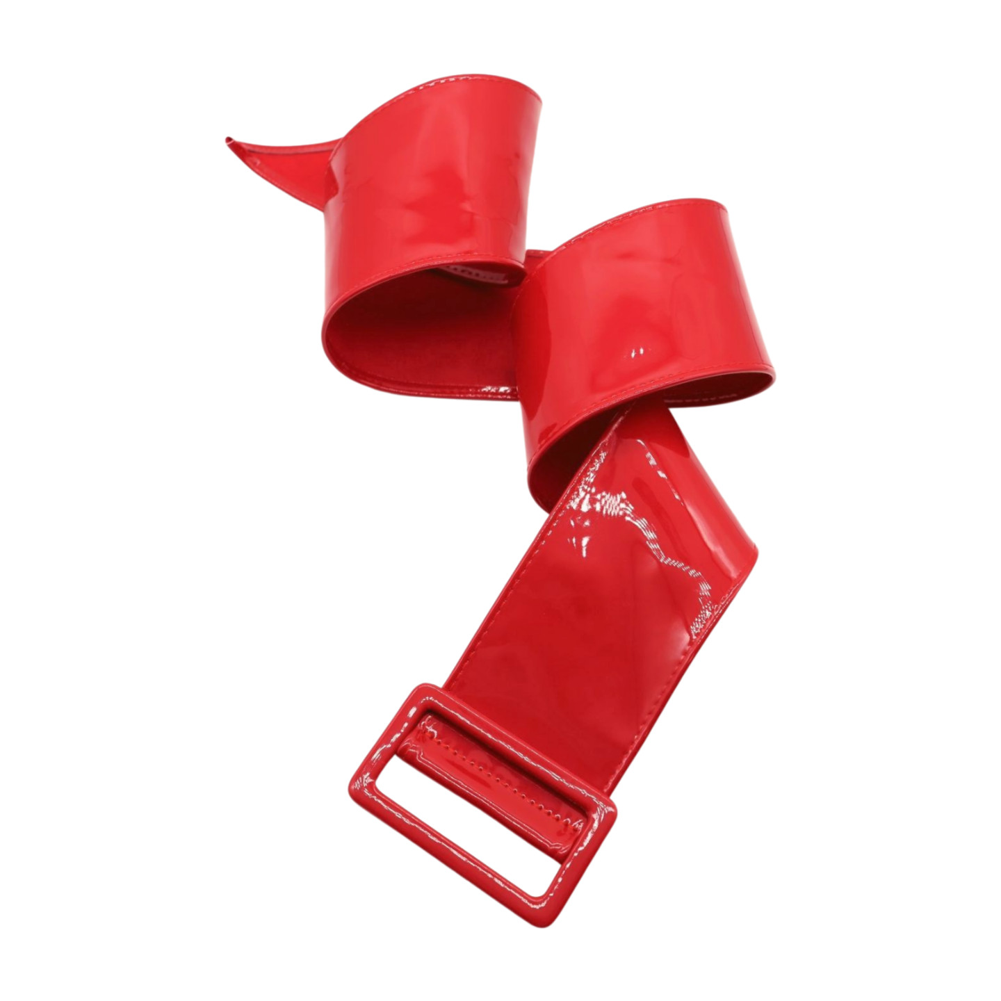 Women Red Faux Patent Leather Wide Premium Fashion Cool Belt Big Buckles Fit S M