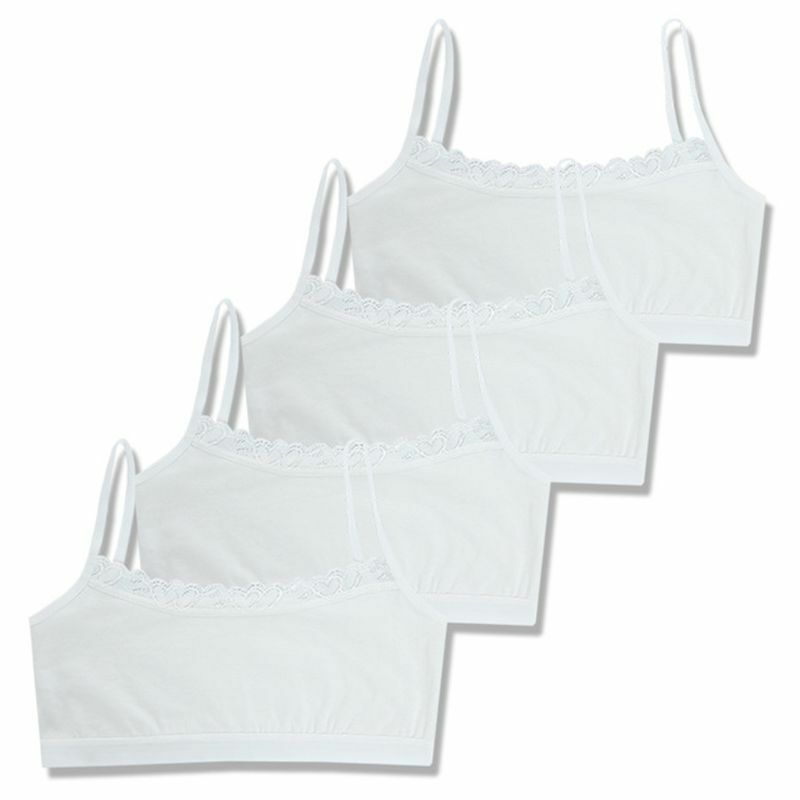 Cotton Bra Girls Training Lace Young Kids Vest Teenage Underwear 8-14Year 4Pcs
