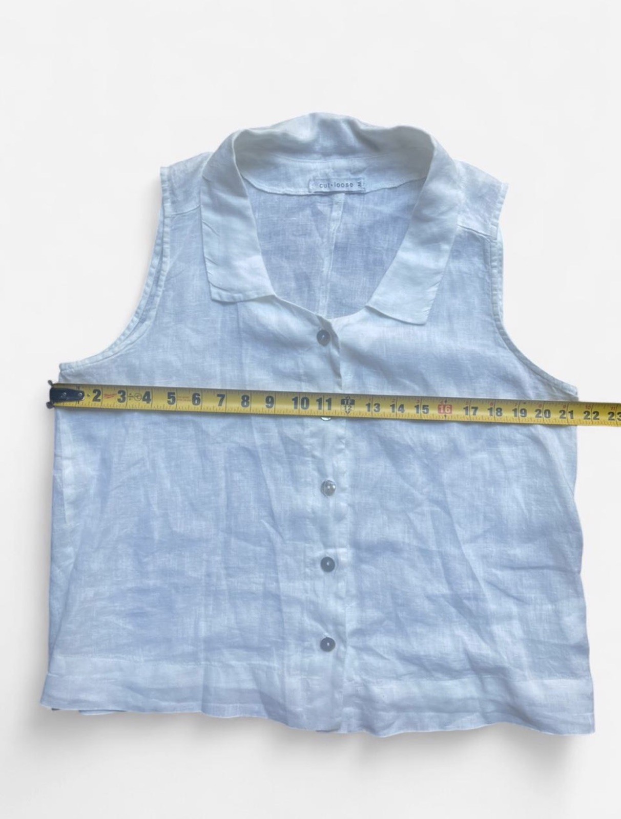 Cut Loose Hanky Linen Coastal WHITE Sleeveless Button Front Summer Luxury Top M