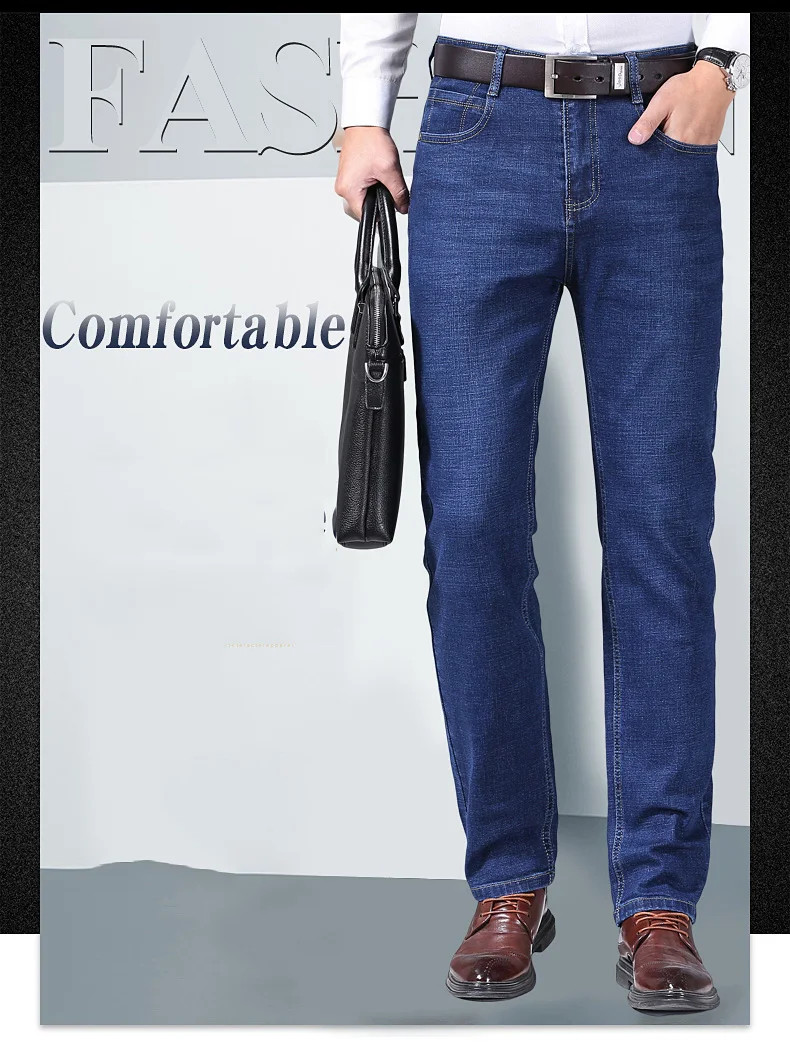 Men’s Casual Straight Leg Jeans Soft Stretch Denim Zipper Fly Blue Black Pants