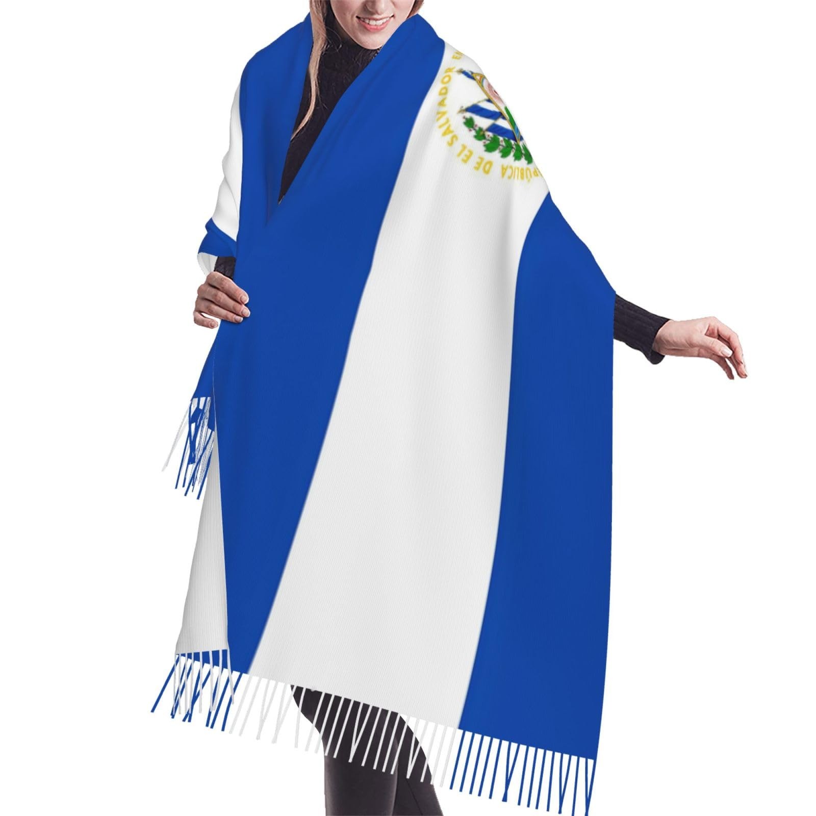 Patriotic Flag Tassel Scarf For Women Soft Warm Cashmere Feel Shawl Wrap