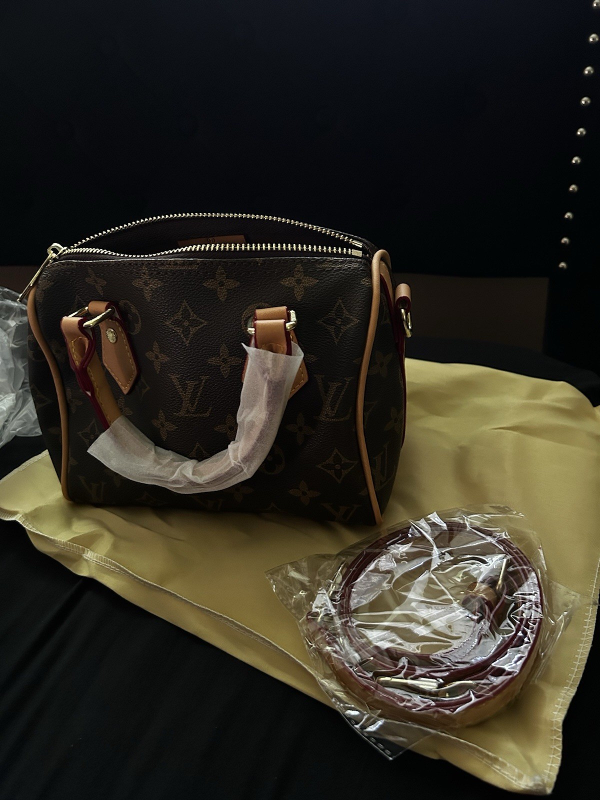 Monogram Top Handle Bag Zip w/ Detachable Adjustable Strap Brown
