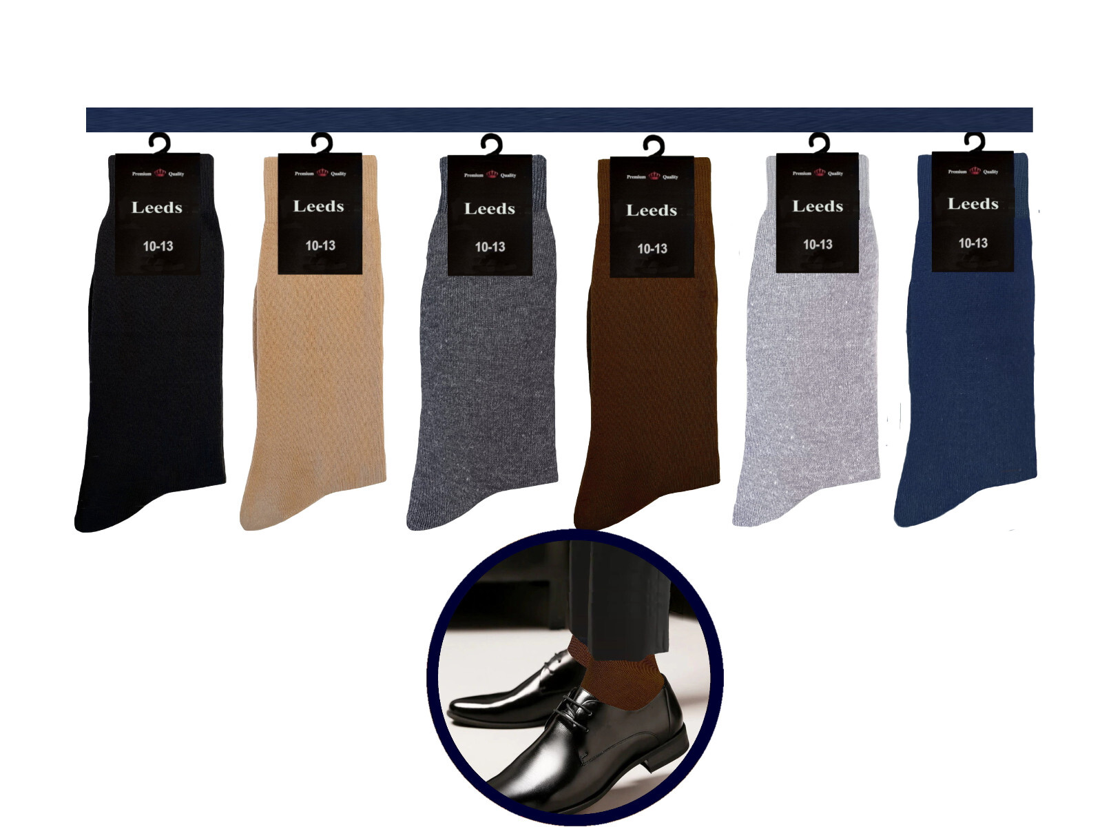 6 Pair SOLID COLORS NATURAL COTTON Multicolor Men’s COTTON Dress Socks 10-13