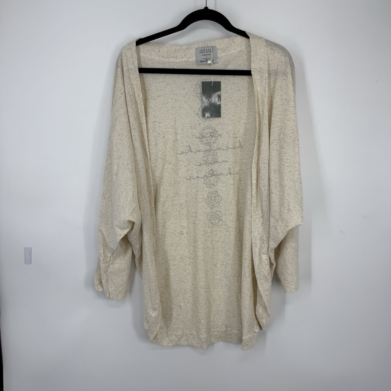 Nogah Chakras Kimono Top O/S Natural Ivory Linen Blend NEW Art to wear