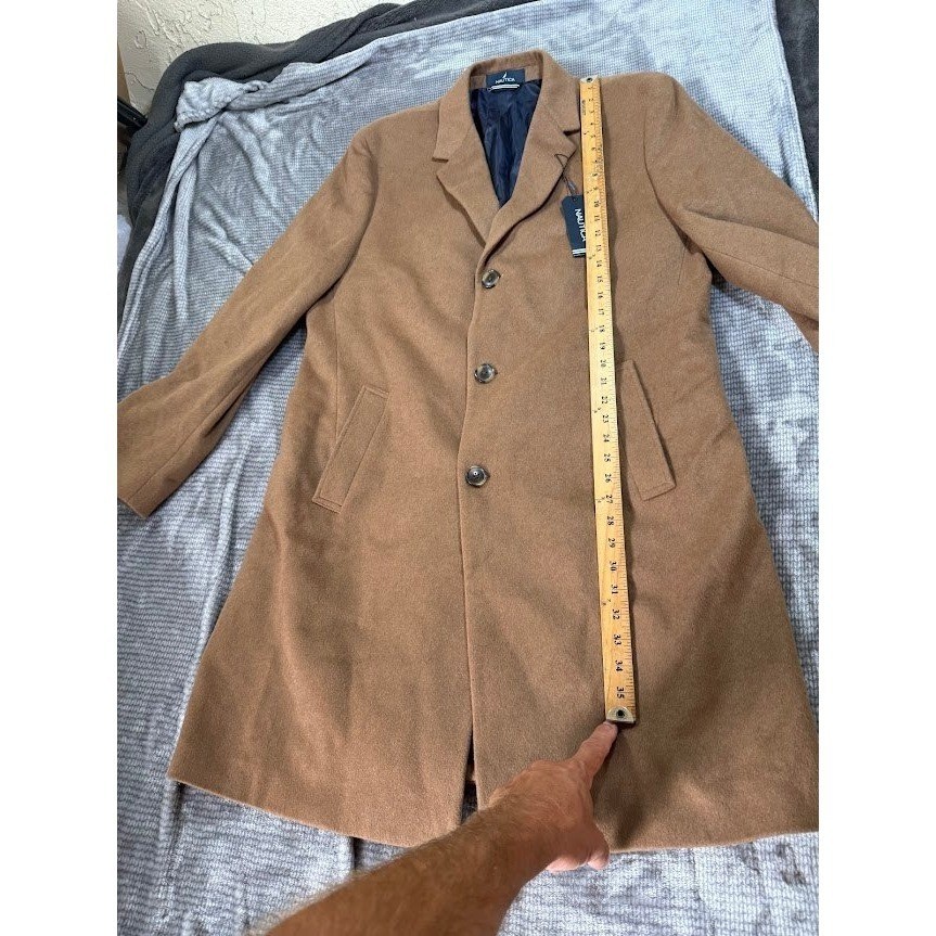 Nautica Mens Wool Camel Overcoat Topcoat Tan Long Jacket 42L MSRP$395 NEW