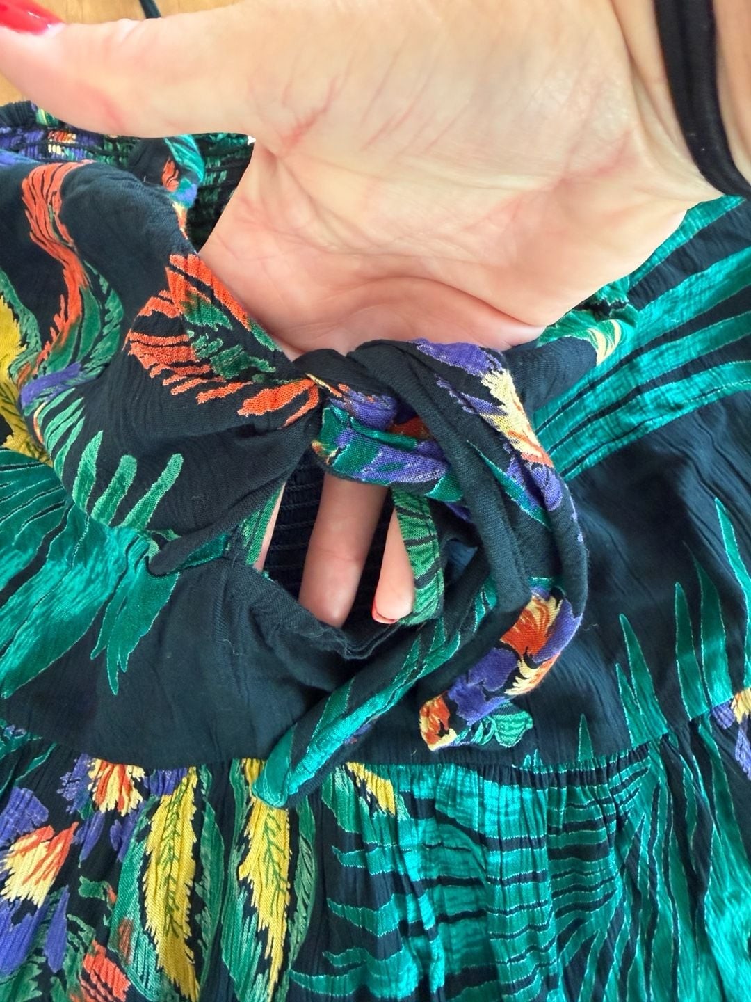 Patrons of Peace Tropical Print Tie-Front Peplum Top Size L