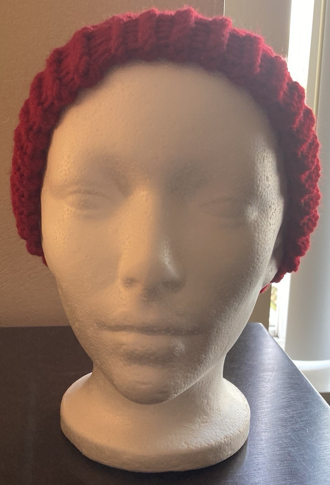 Handmade cozy red knit beanie hat brand new never worn made with acrylic yarn