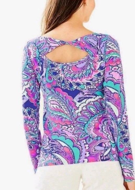 Women’s Sz L Lilly Pulitzer Bright Tropical Paisley Long Sleeve Top Stretch