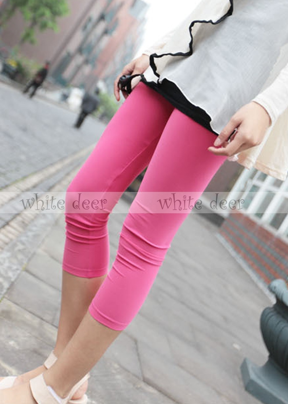 Juniors’ Skinny Basic Plain Stretch Cropped Capri Leggings Footless Smooth Soft
