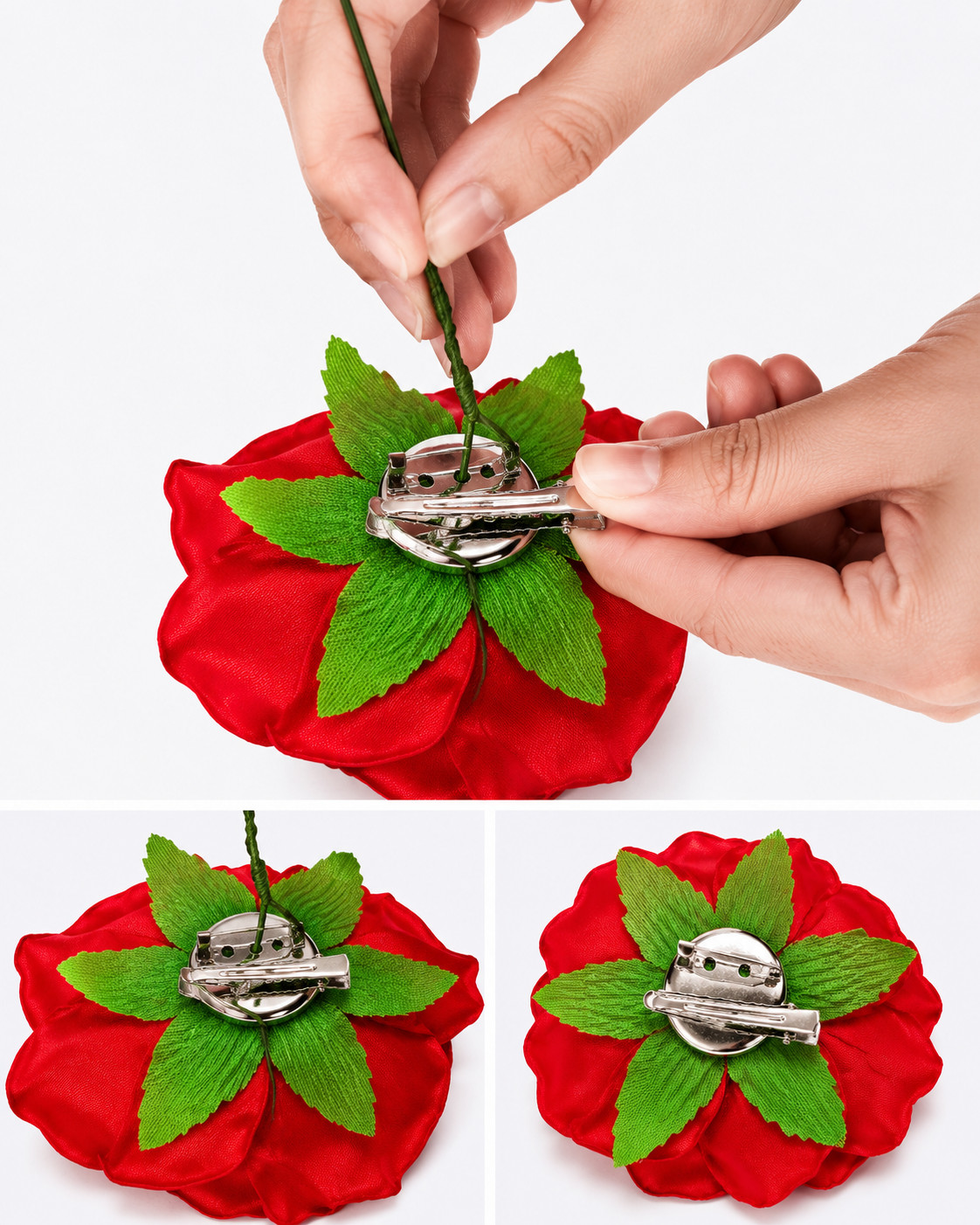 2pc Silk Red Rose Hair Flower Clips Bridal Hairpin Brooch Wedding Bridesmaid Lot