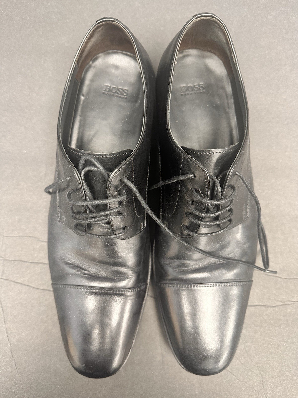 BOSS Hugo Boss Black Leather Cap Toe Lace-Up Oxford Dress Shoes Men’s 10.5