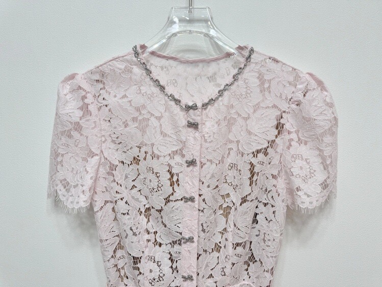 Self-Portrait Bow tie pink Lace Dress Round collar Fishtail evening Dresses