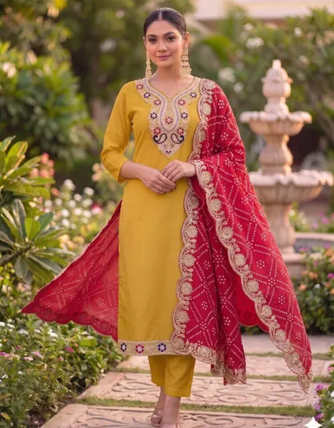 Women Plus Size Kurta With Pant Set With Embroidered Style.& Dupatta Set. Size S