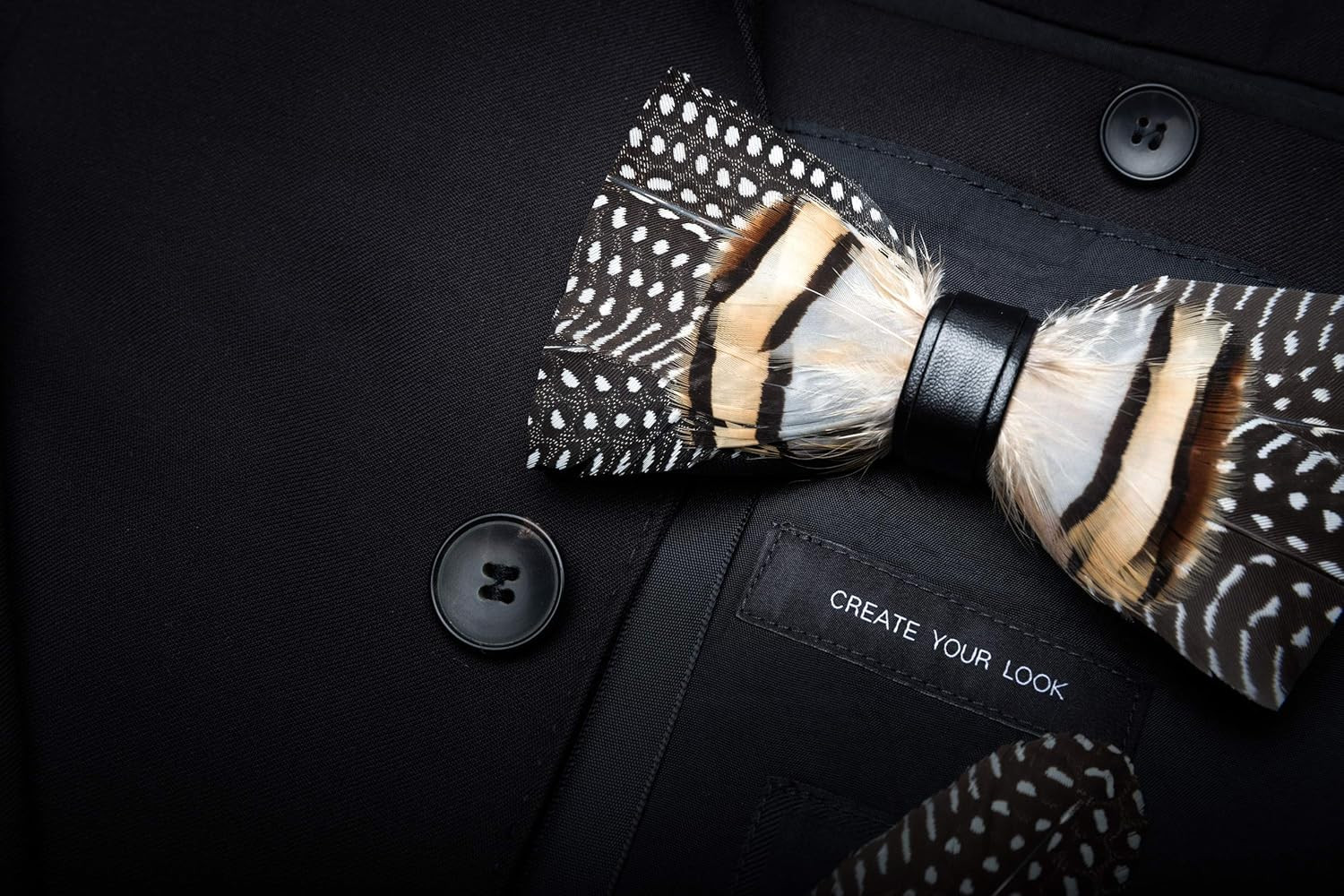 Handmade Feather Pre-tied Bow tie and Brooch Sets for Men