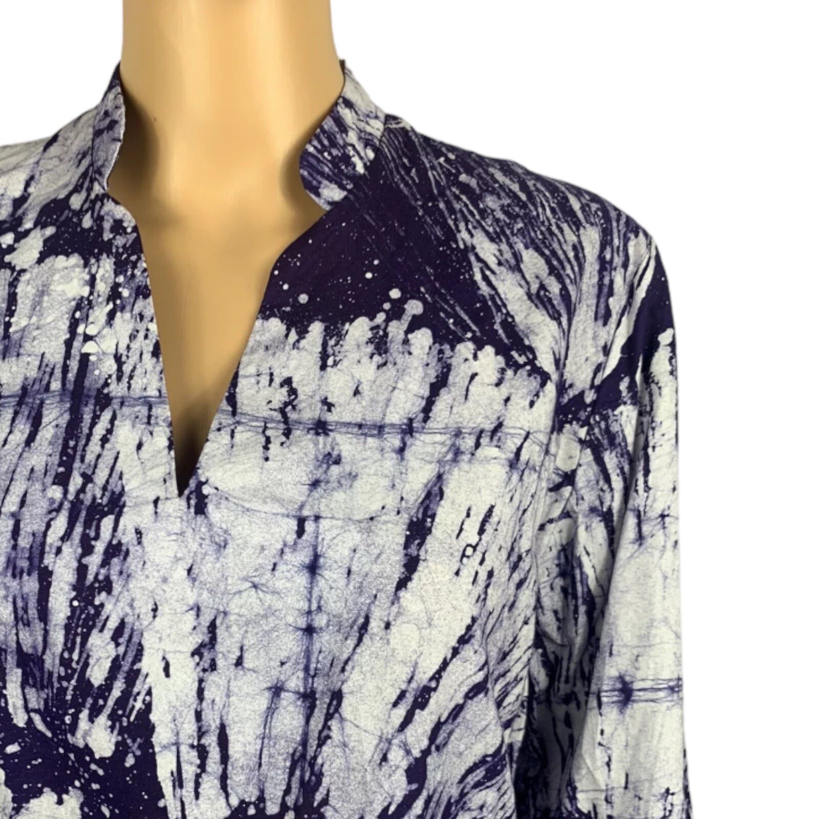 Global Mamas Organic Fair Trade Cotton Tye Die Purple White VNeck Top Size Large