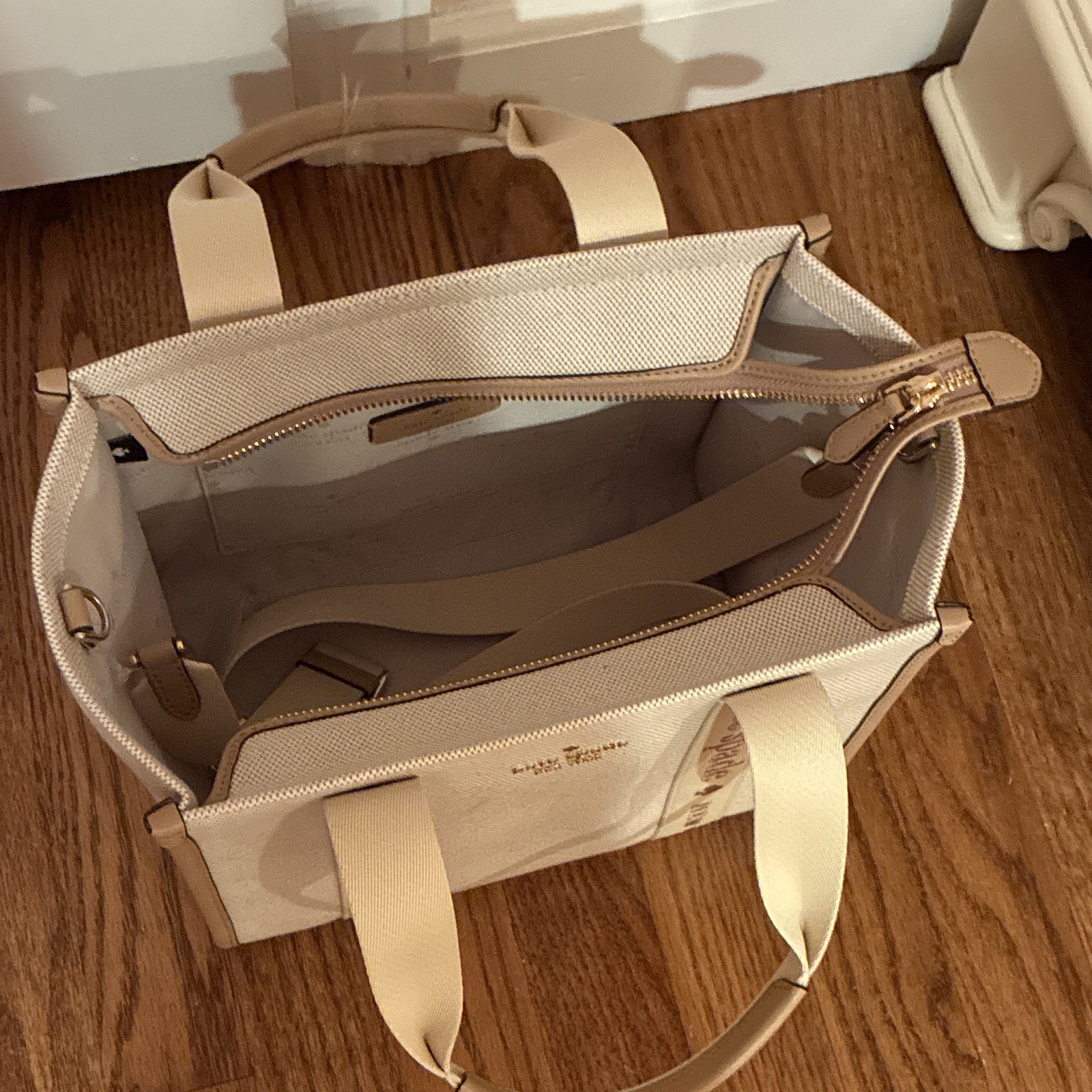 kate spade NY Beige Tote Bag Logo Strap Medium Double Handles Detachable strap