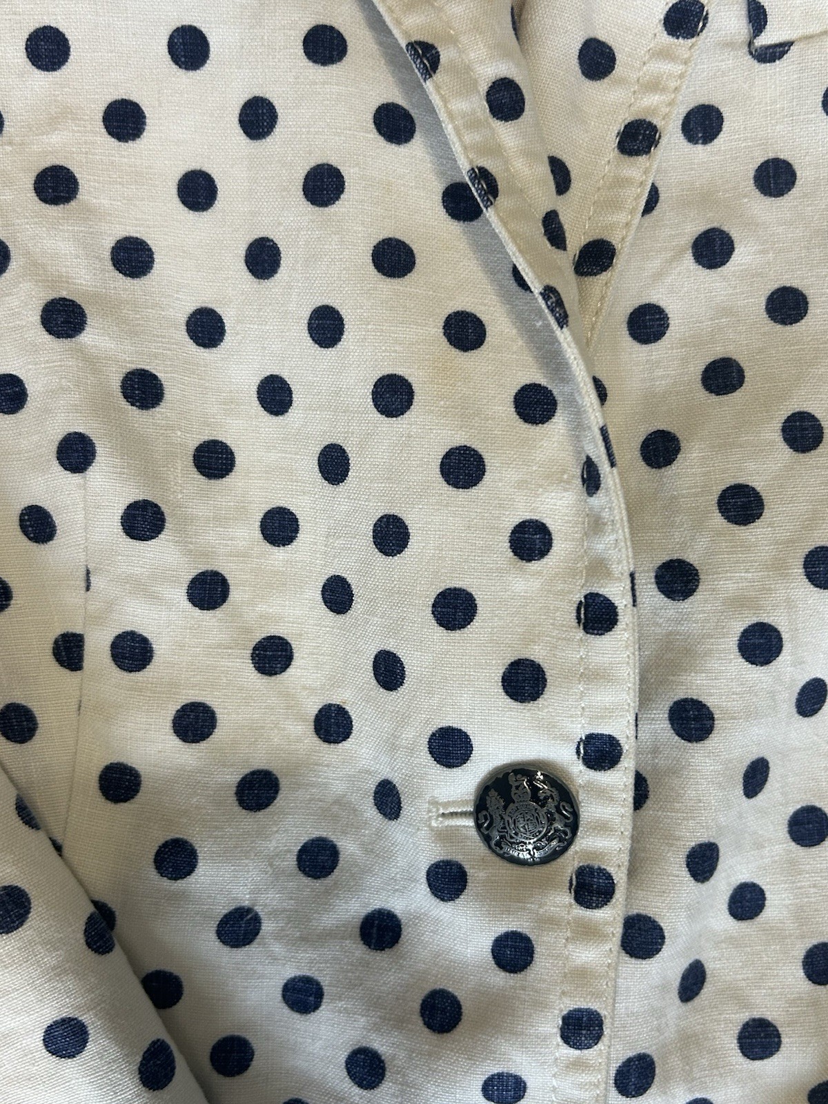 J.CREW Women’s White/Blue Polka Dot Notch Lapel Cotton Lined Blazer 2