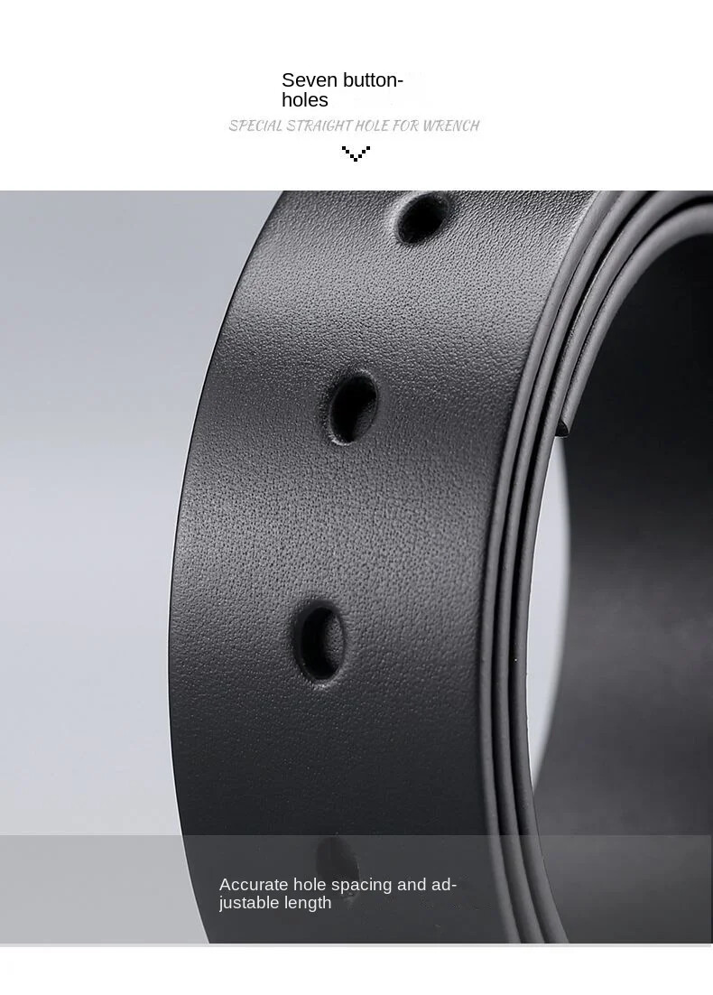 3.8CM Wide No Buckle Genuine Leather Belts for Men With Holes Cowhide Belt Strap