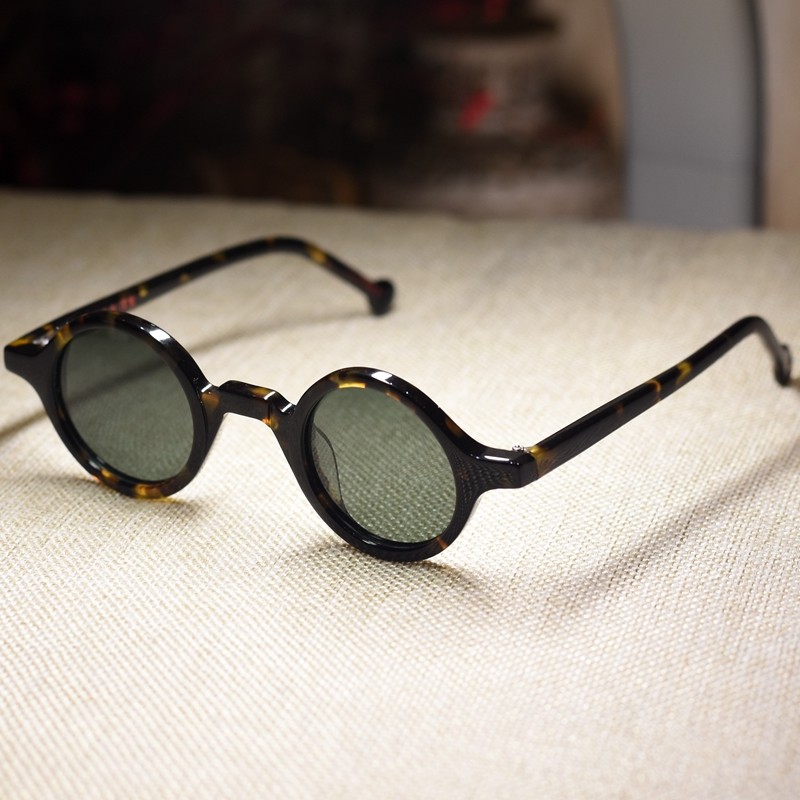 Round John Lennon sunglasses men tortoise glasses green glass sunglasses SMALL