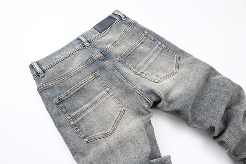 Men’s Ripped Elastic Slim fit Jeans, Retro Classic High Quality Gray Blue Pants