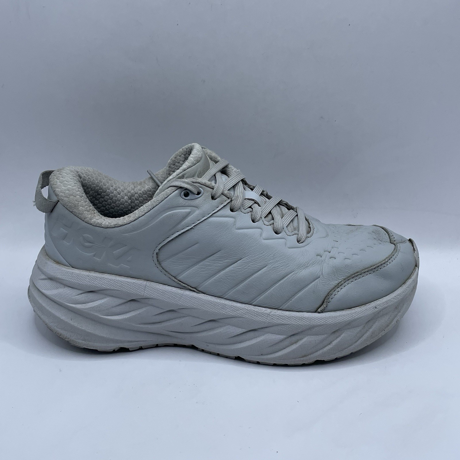 Hoka One One Bondi SR Wide Lace-Up Leather Work Sneakers Gray Women’s Sz 8 D