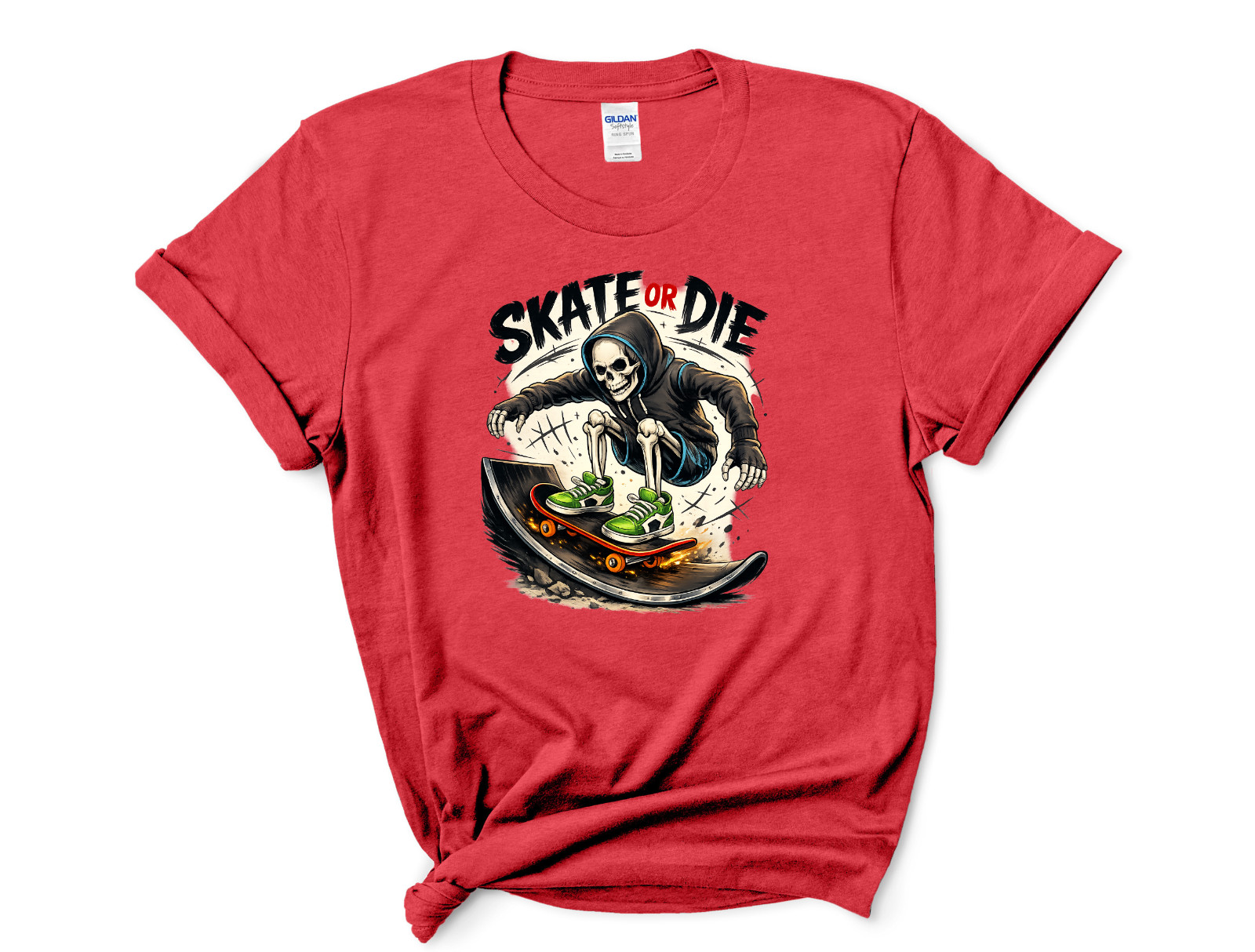 Skate Or Die Skeleton Skateboard T-Shirt Skater Graphic Tee Punk Streetwear