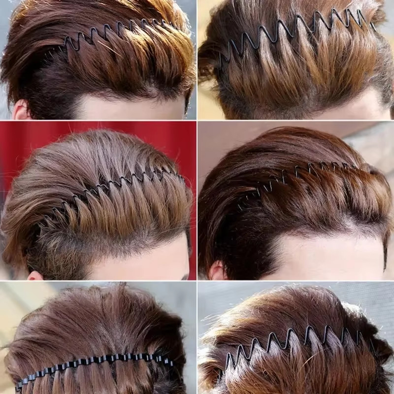 6/1Pcs Fashion Metal Hair Band for Men Women Unisex Black Waved Hair Head Hoop S