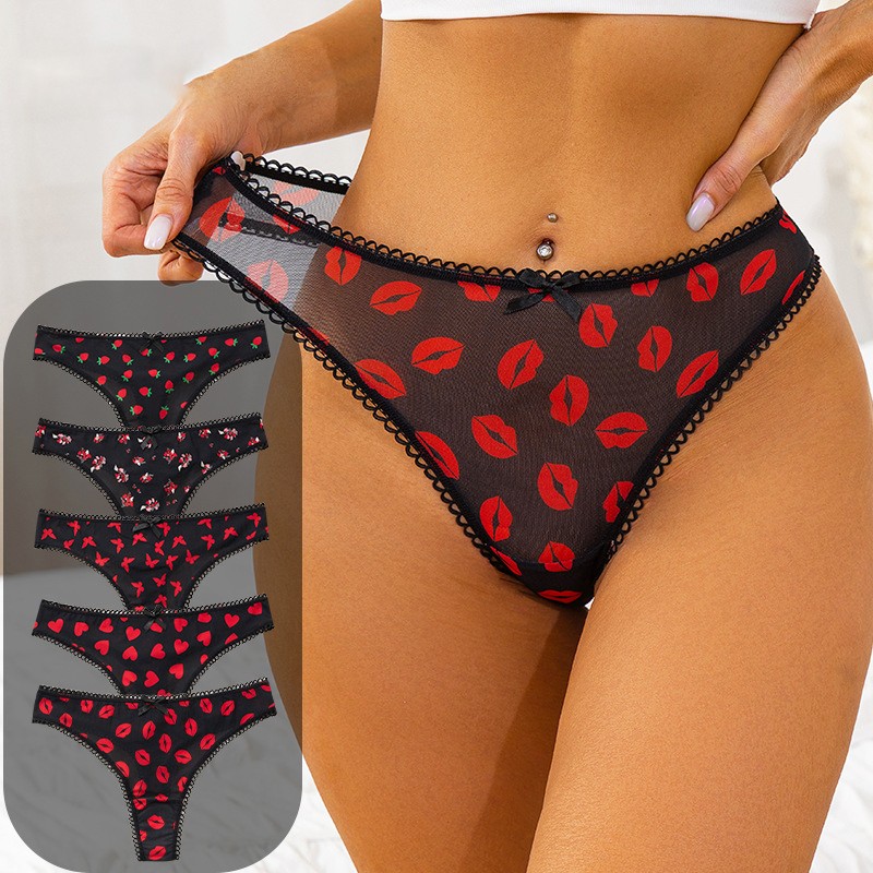 5 Pack Lot Sexy Womens Sheer Panties Thongs See Through Underwear Lingerie Brief
