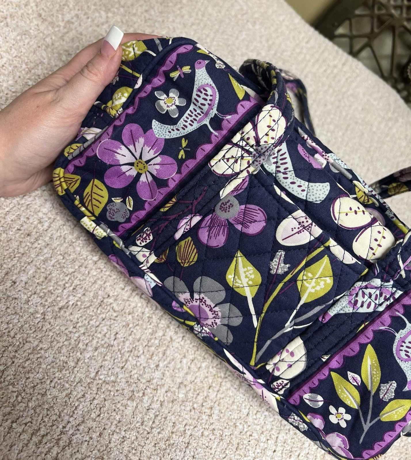 Vera Bradley Navy Floral Shoulder Bag Purse Zip Closure Bag Charm Inner Pockets