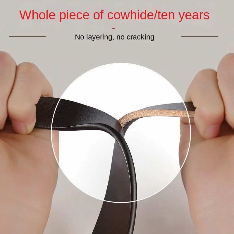 3.8CM Wide No Buckle Genuine Leather Belts for Men With Holes Cowhide Belt Strap