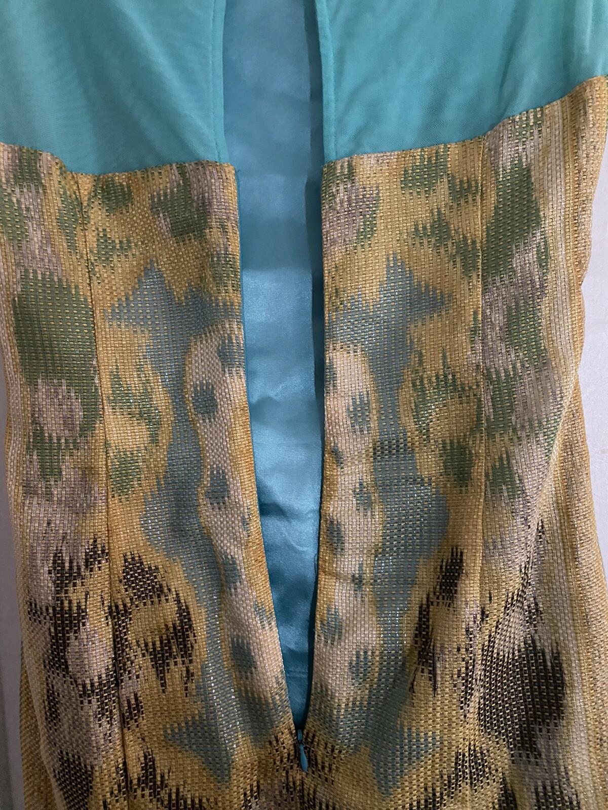 Eva Franco Dress Anthropologie Turquoise, Yellow, Silver Metallic Thread 4 Mesh