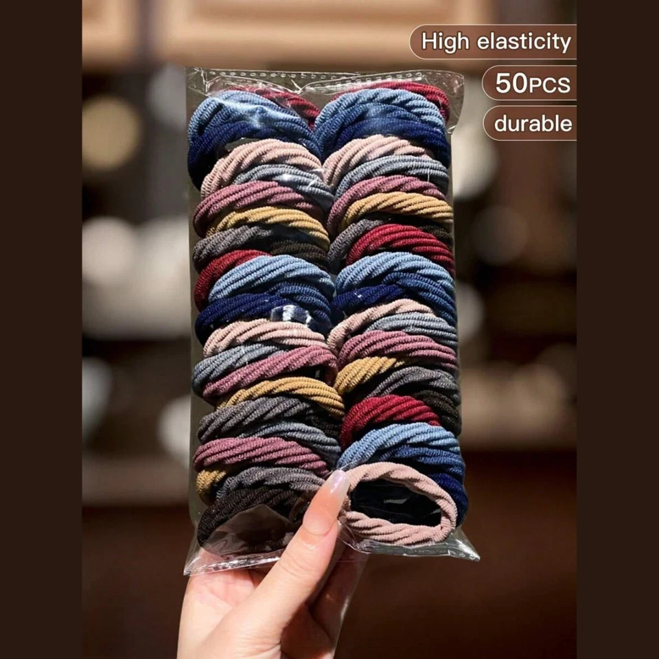 50PCS Girls Mixed Color Hair Ties Elastic Ponytail Holders Hair Accessories