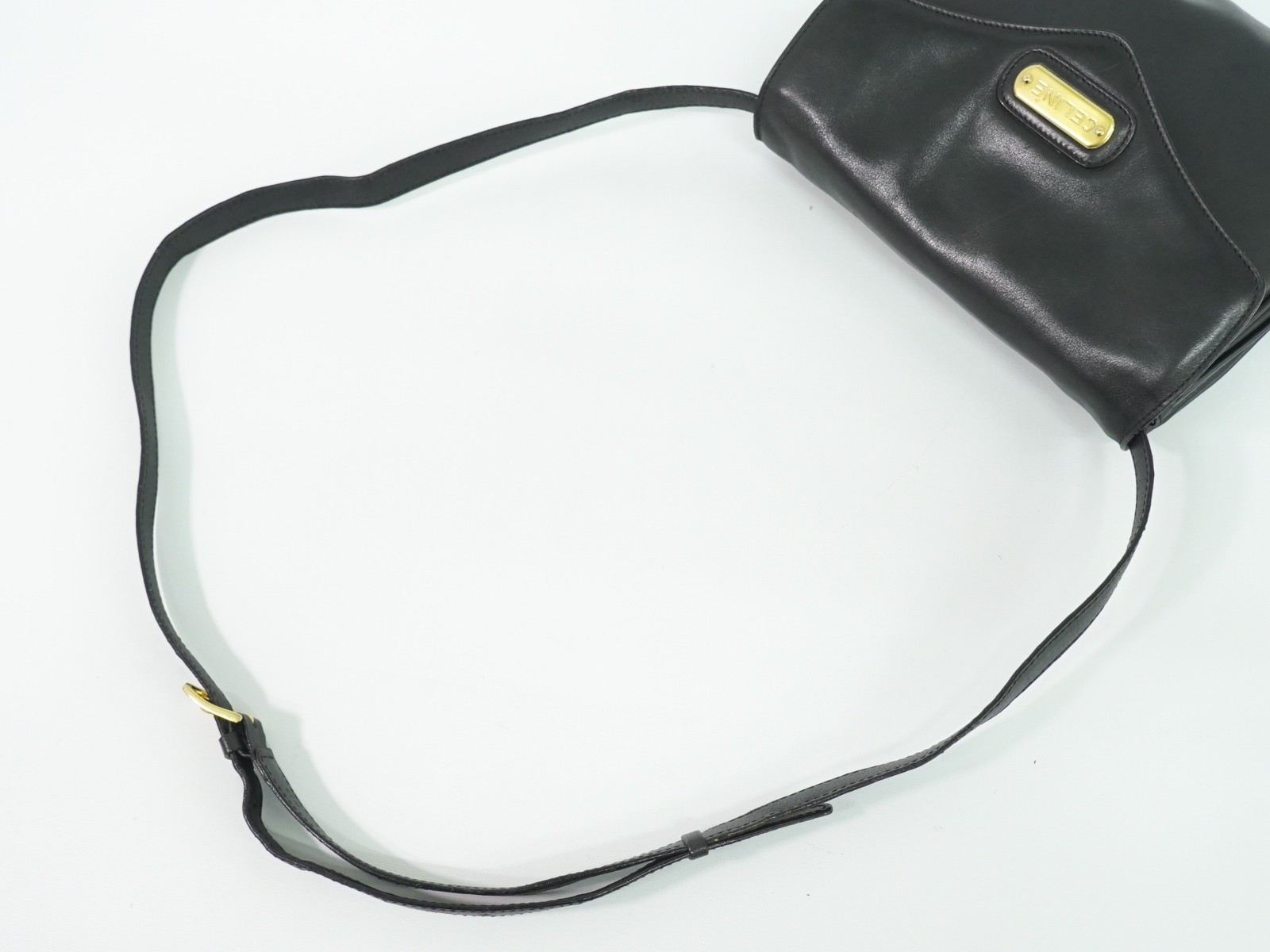CELINE Leather Shoulder Crossbody Bag Black Gold