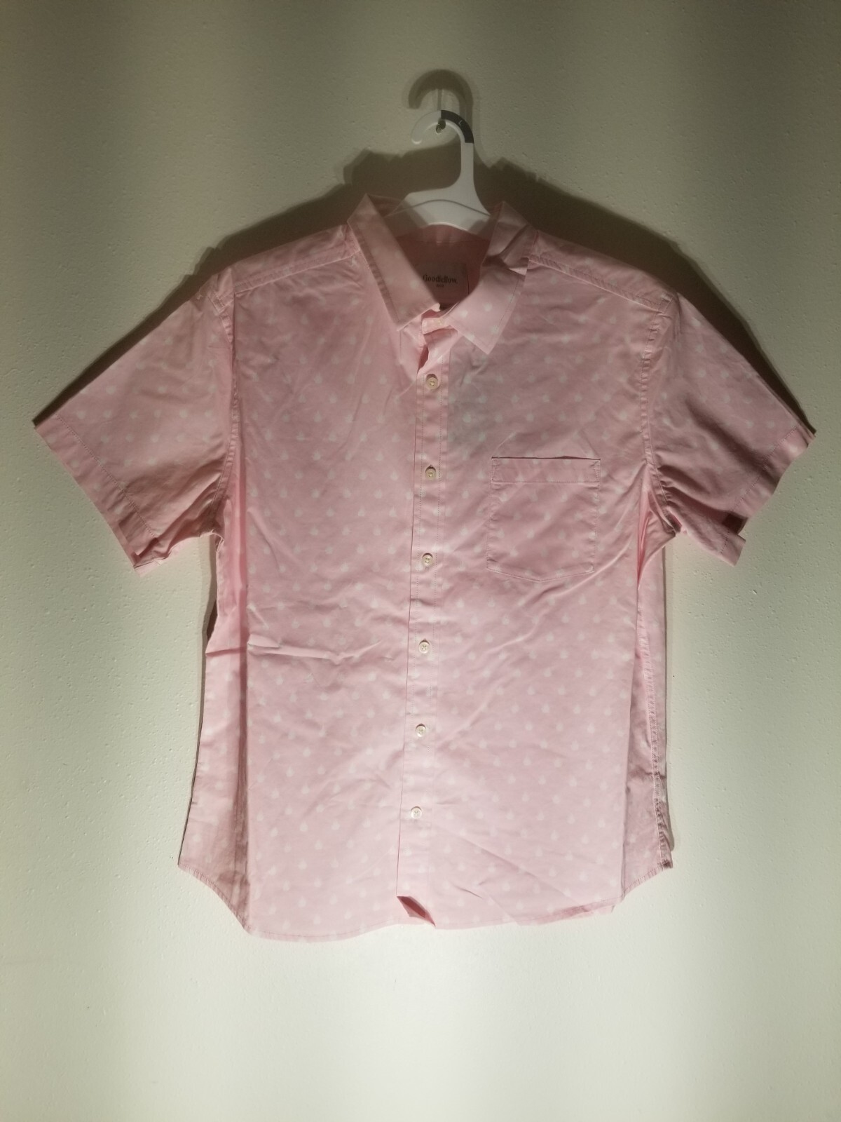 Goodfellow & Co Men’s Print Pink Geo Short Sleeve Button-Down Shirt Size L Slim