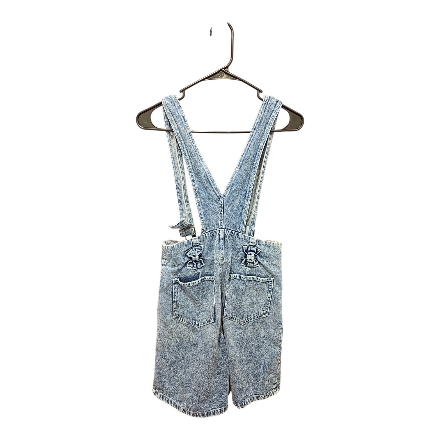 Vintage S 26 W Denim Shortalls Acid Wash 80s 90s Overalls Romper Bows Suspender