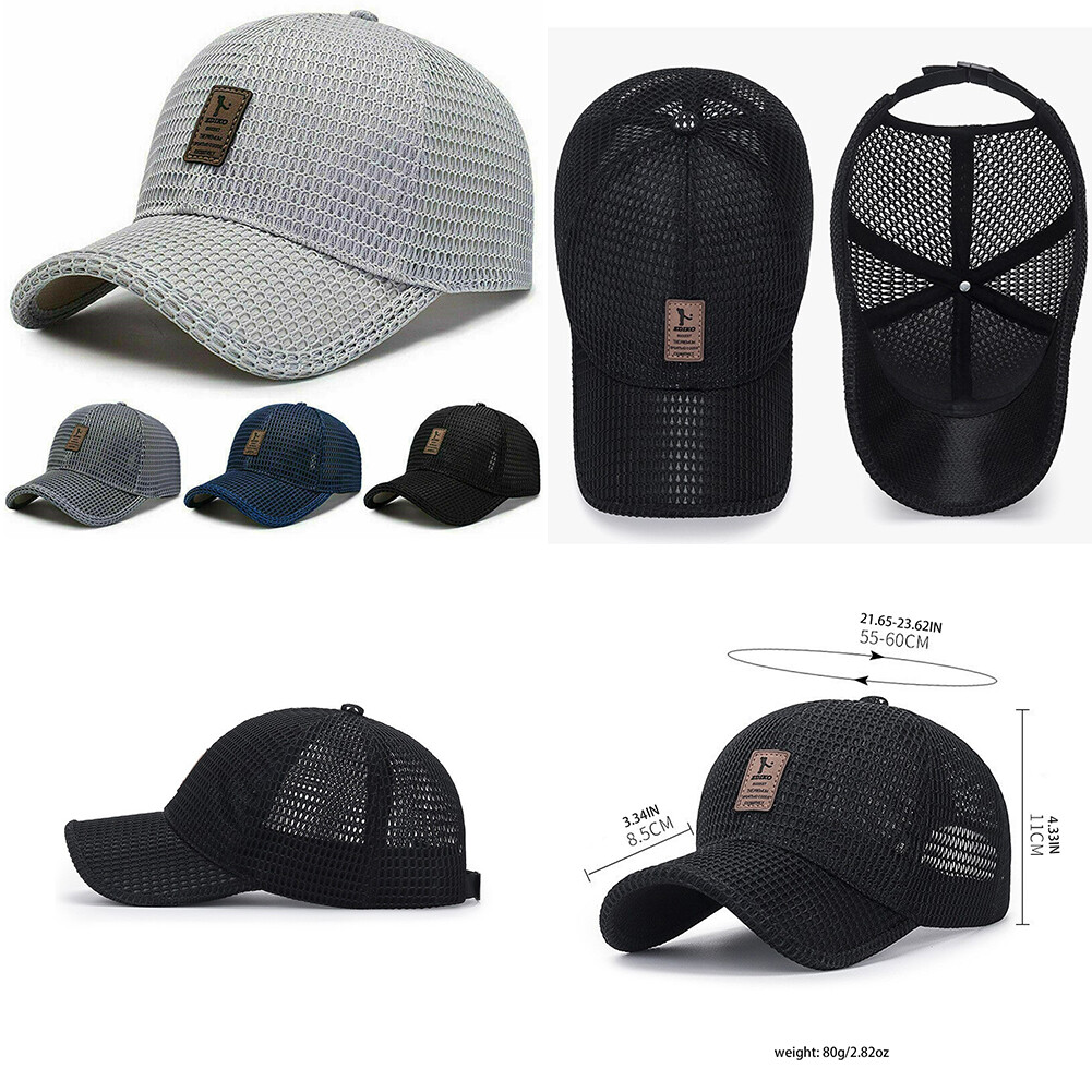 US 1-2 Pcs Men’s Mesh Baseball Cap Snapback Sun Protection Breathable Sports Hat